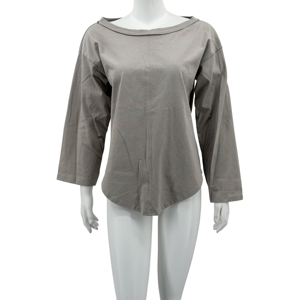 Free People Beach Top Womens XS Stone Long Sleeve Boat Neck Cotton Staple Boho